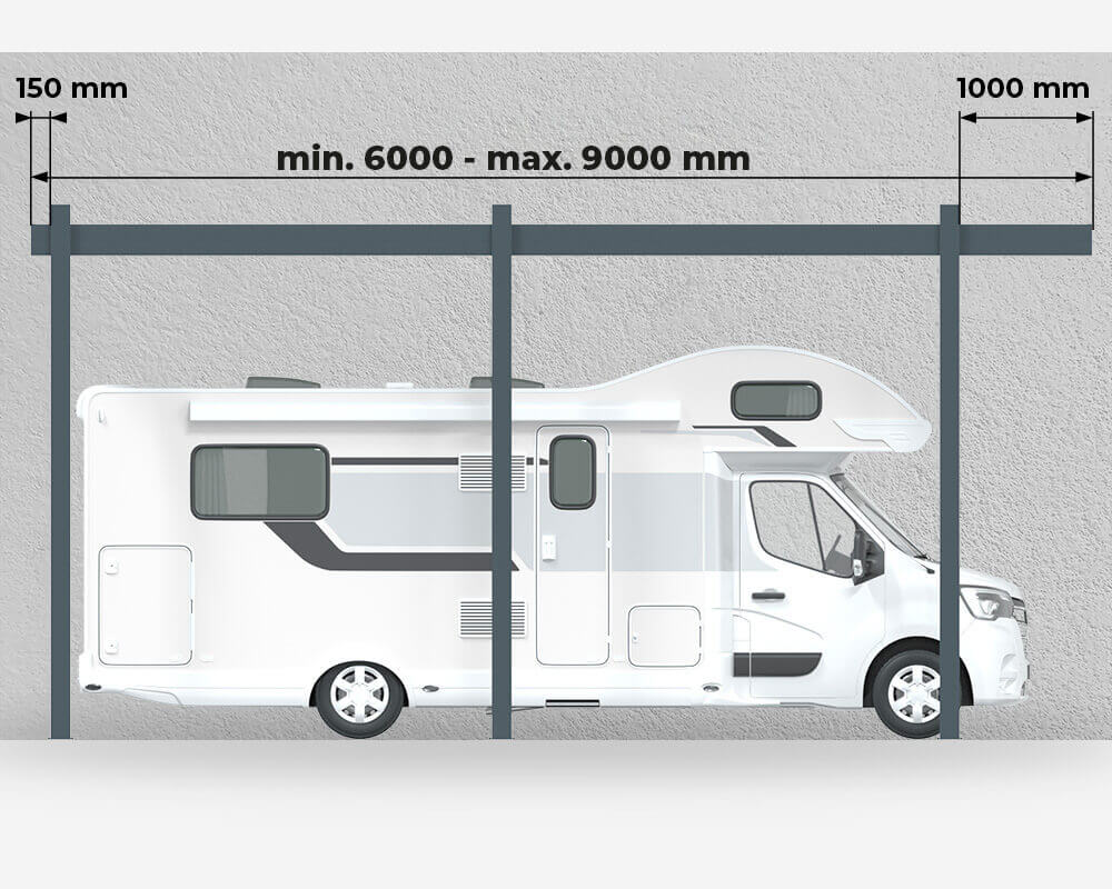 Longueur Carport Aluminium Toit Plat Adossé Camping Car Design Sur Mesure