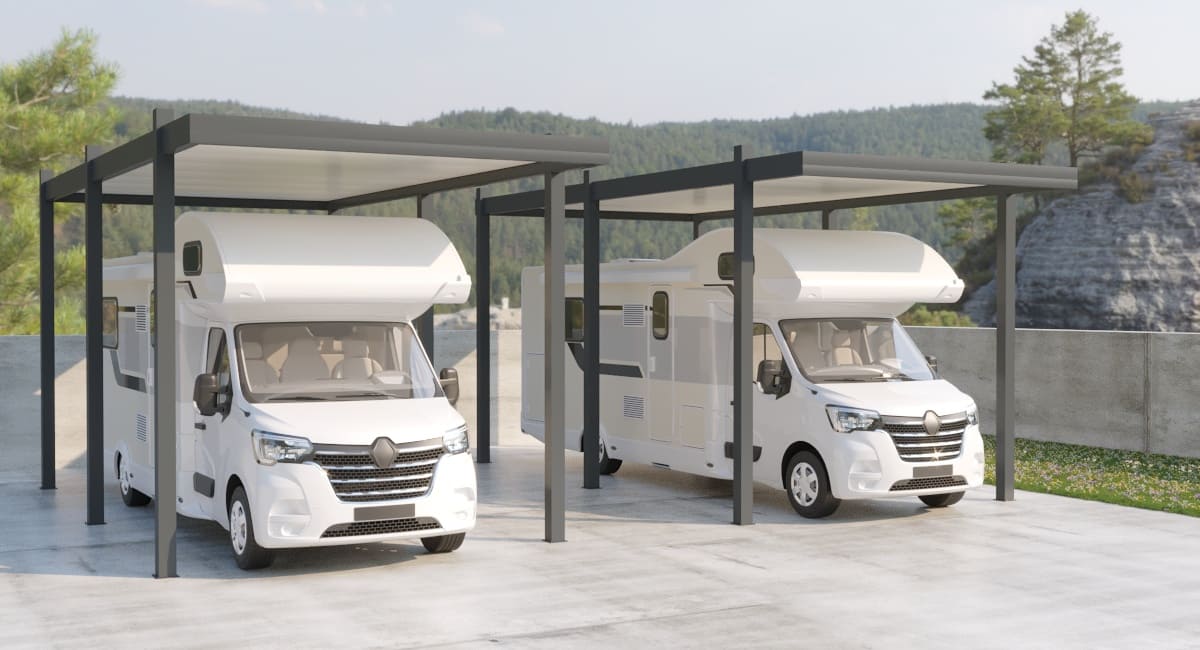 Carport Aluminium Toit Plat Autoporté Camping Car Design Sur Mesure