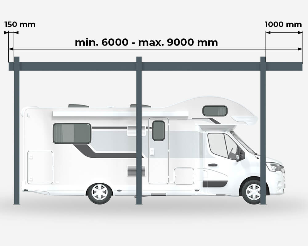 Longueur Carport Aluminium Toit Plat Autoporté Camping Car Design Sur Mesure