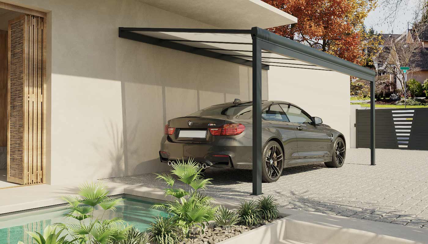 Carport Aluminium Adossé Classique Toiture en Polycarbonate Renforcé sur Mesure