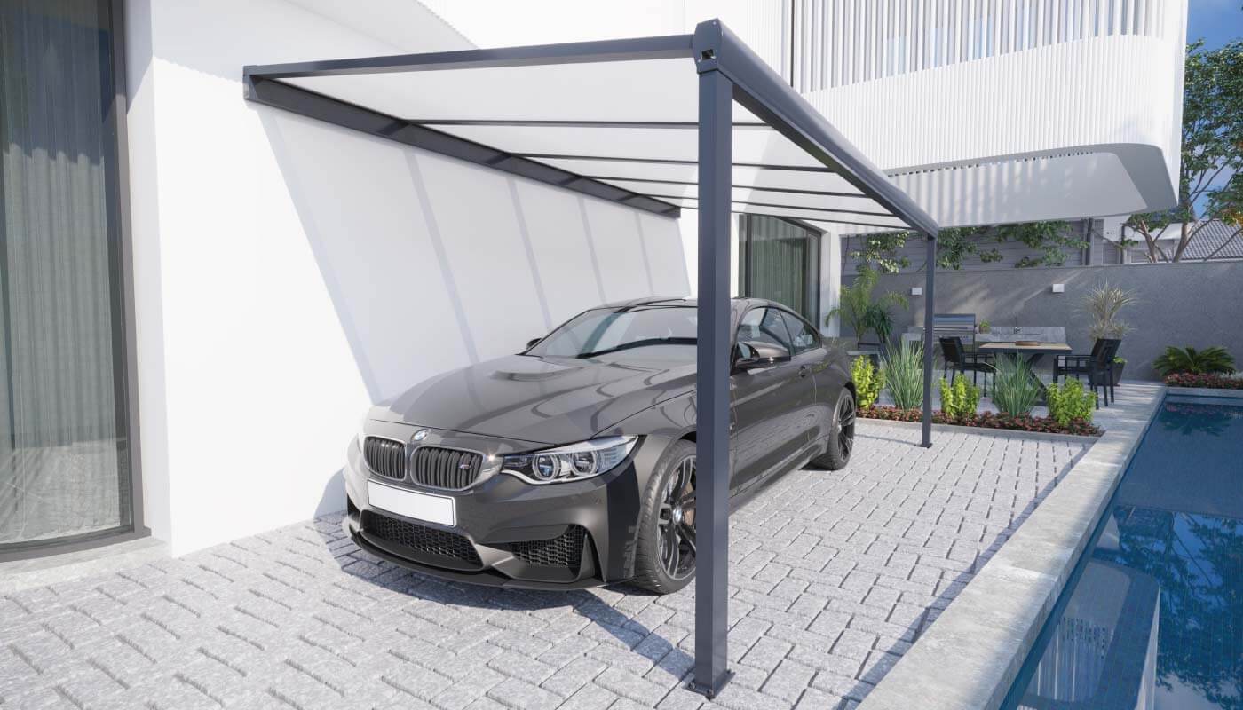Carport Aluminium Adossé Classique Toiture en Polycarbonate sur Mesure 
