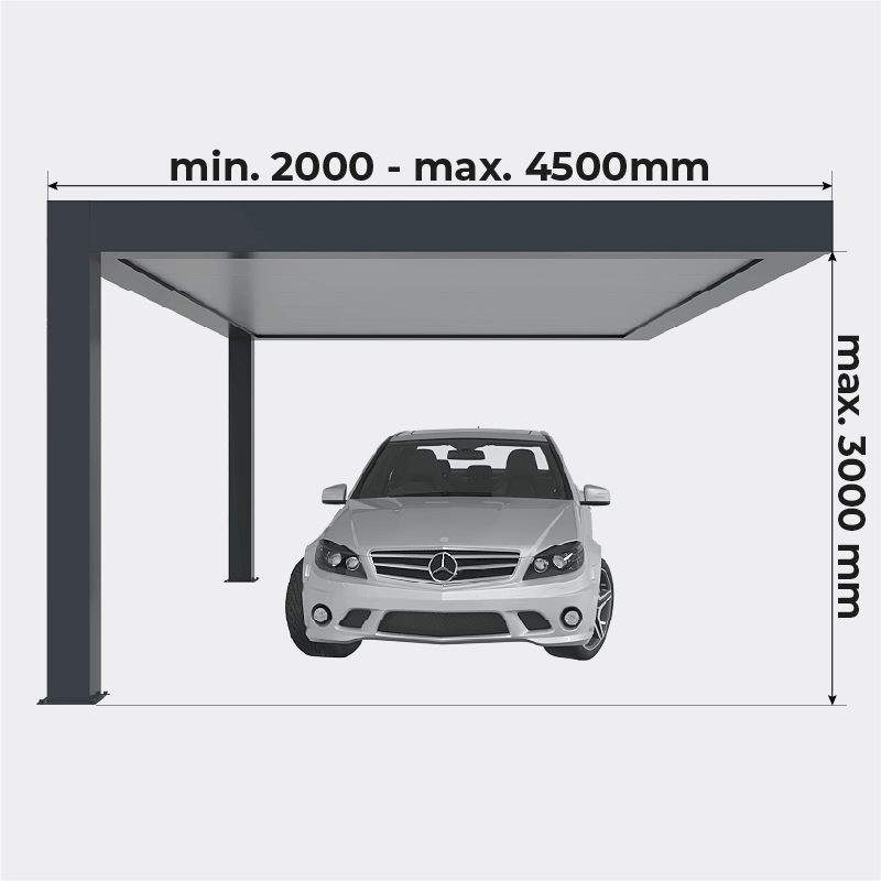 Hauteur et Largeur Carport Aluminium Toit Plat Adossé Géant Sur Mesure