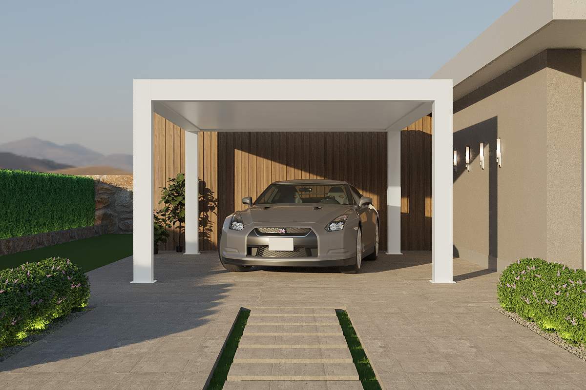 Carport Aluminium Toit Plat Autoporté Géant Sur Mesure