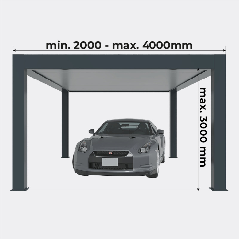 Hauteur et Largeur Carport Aluminium Toit Plat Autoporté Géant Sur Mesure