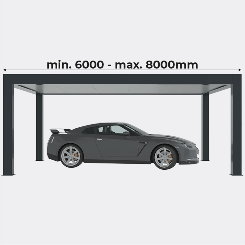 Longueur Carport Aluminium Toit Plat Autoporté Géant Sur Mesure