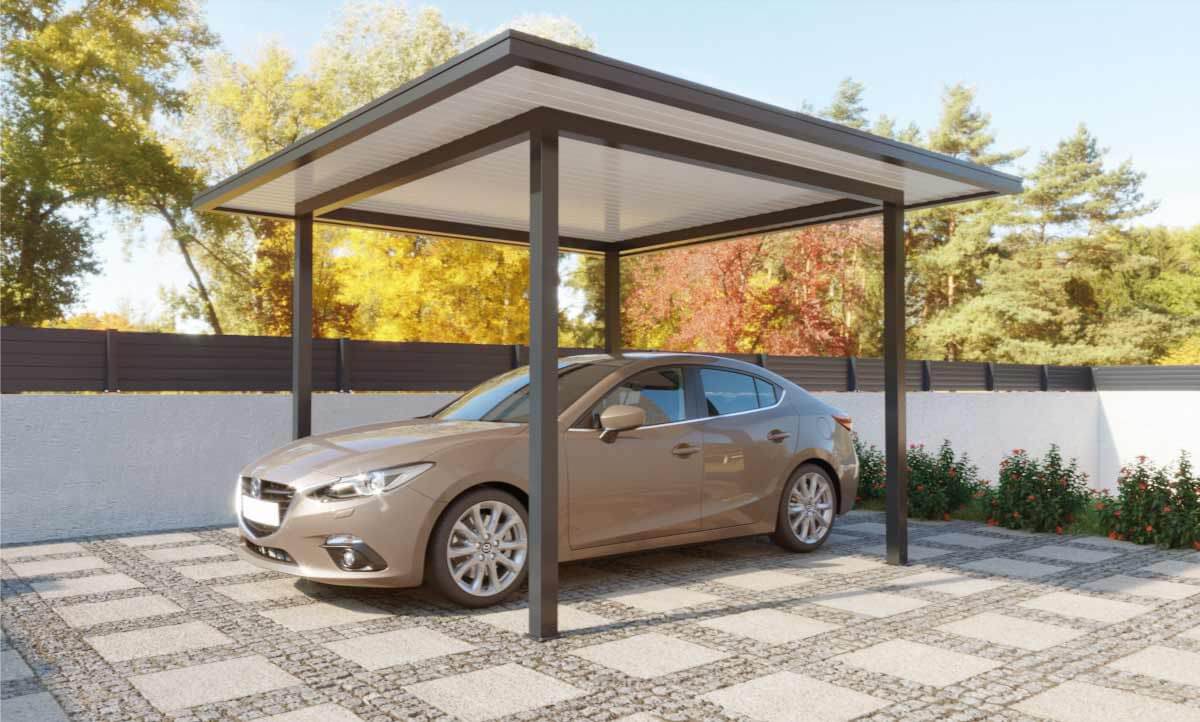 Carport Aluminium Toit Plat avec Débords 4000 x 4000 mm