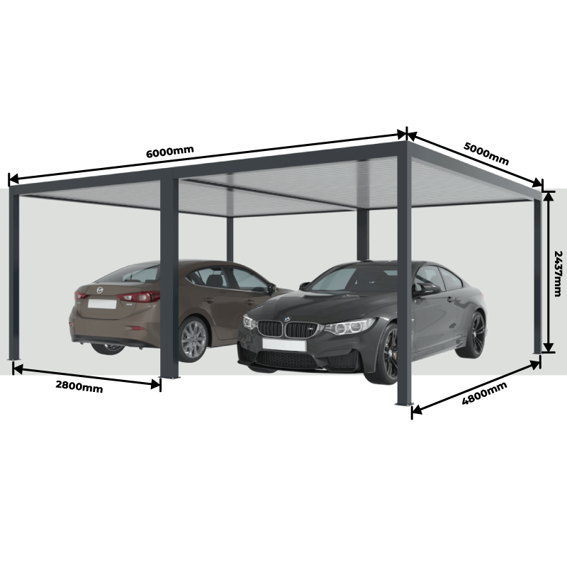 Mesures Carport Double Aluminium Toit Plat 5000 x 3000 mm