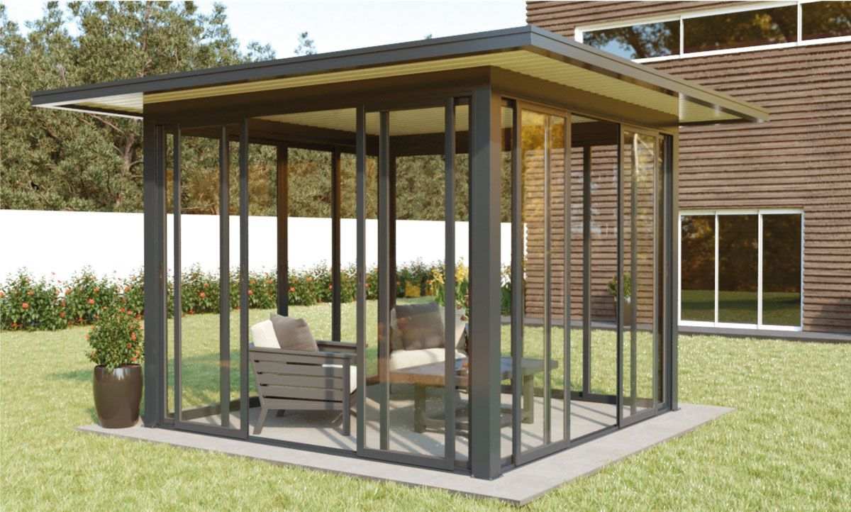 Fermeture de Pergola Toit Plat avec Débord 4000 x 4000 mm