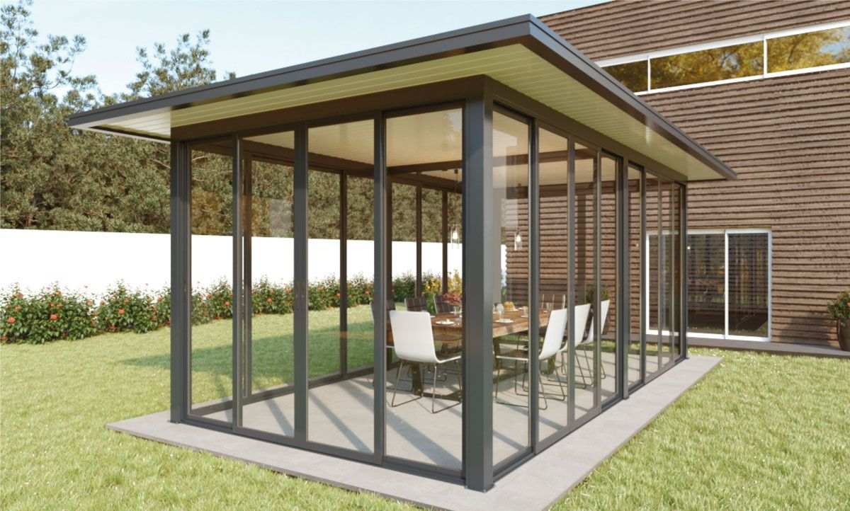 Fermeture de Pergola Toit Plat avec Débord 7000 x 4000 mm